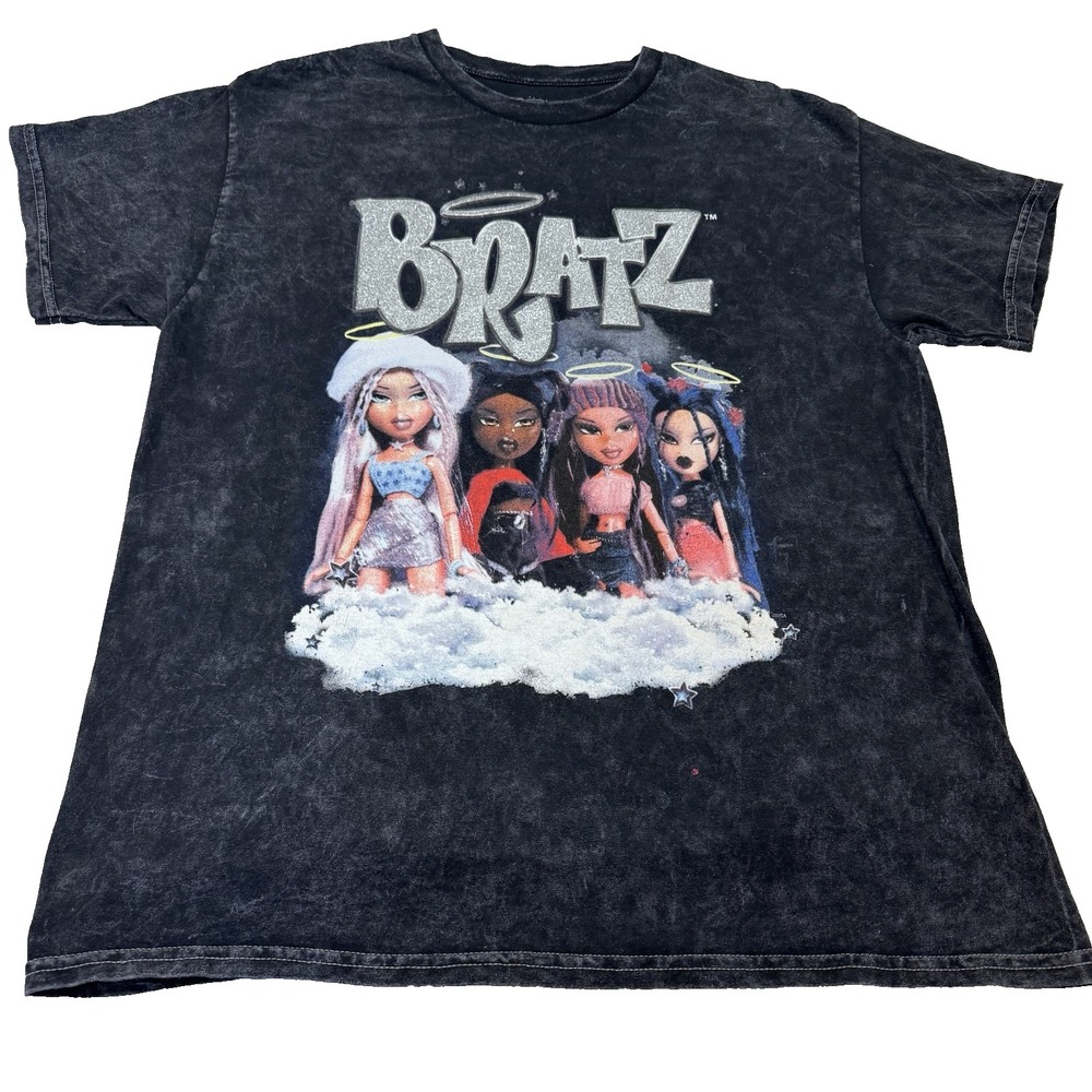 Bratz T-Shirt   Black Gray Acid Wash Graphic Tee Large Woman's